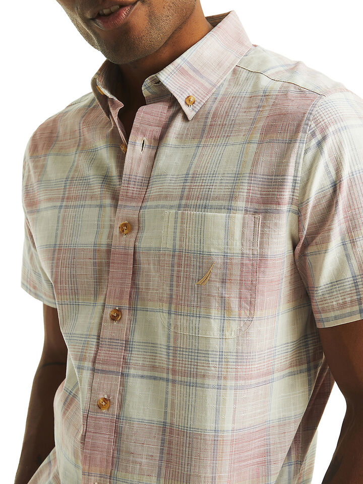 Short Sleeve Regular Fit Plaid Shirt, Deep Fuchsia, hi-res image number 4