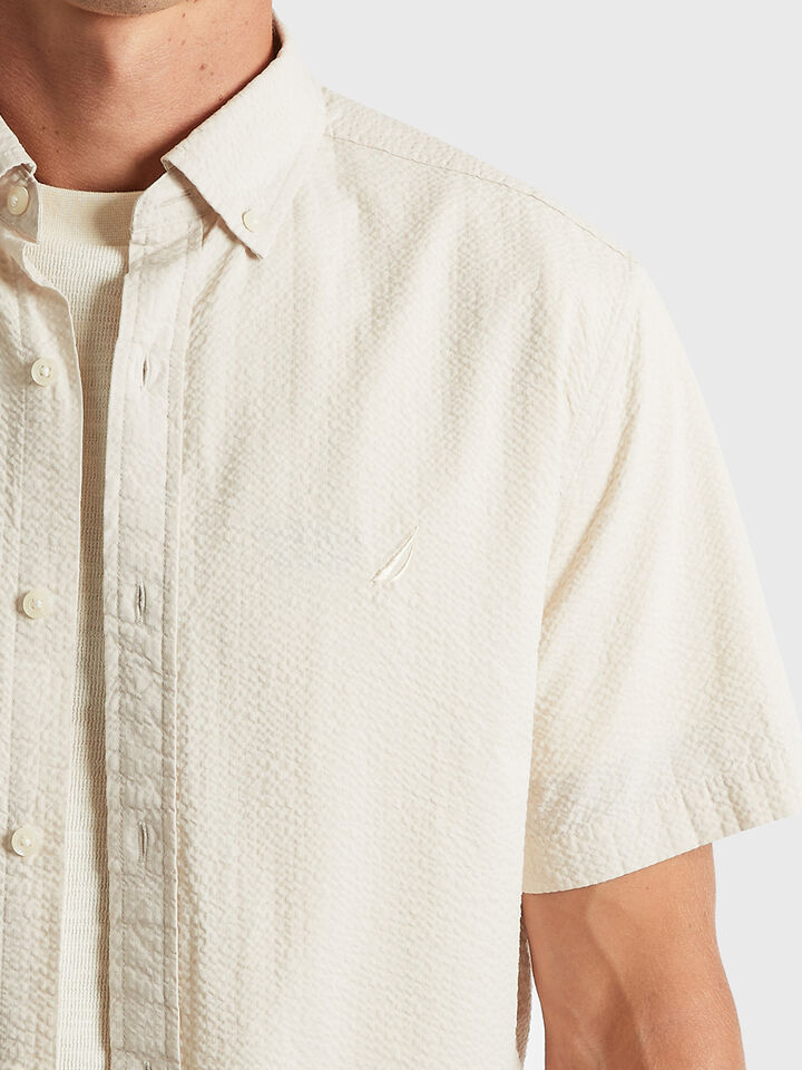 Short Sleeve Seersucker Shirt, Off White, hi-res image number 3