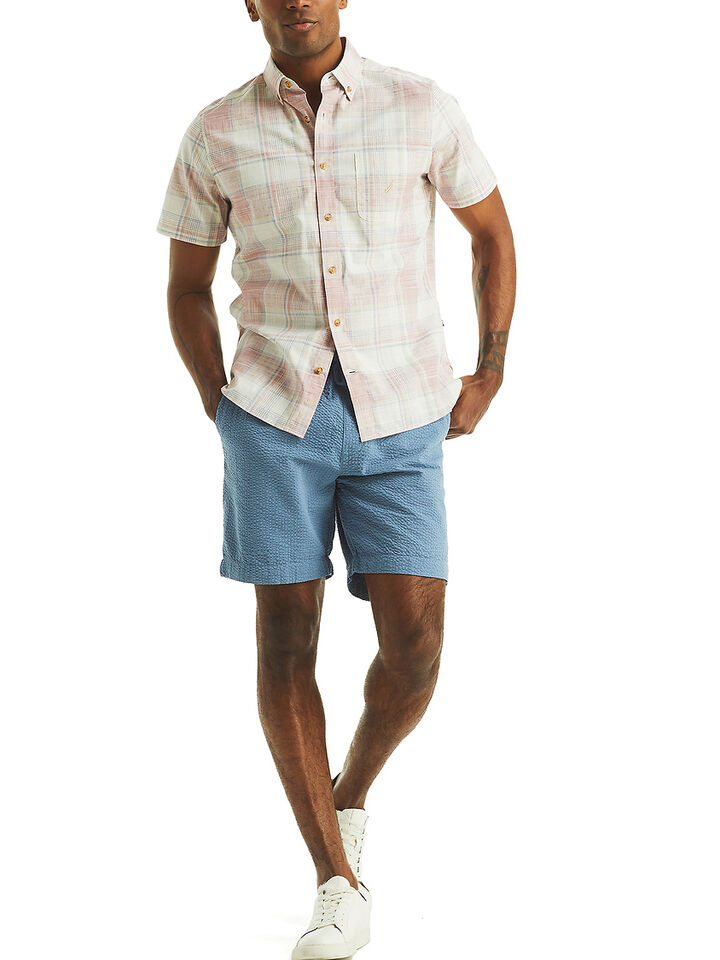 Short Sleeve Regular Fit Plaid Shirt, Deep Fuchsia, hi-res image number 3