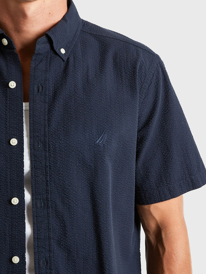 Short Sleeve Seersucker Shirt, Navy, hi-res image number 3