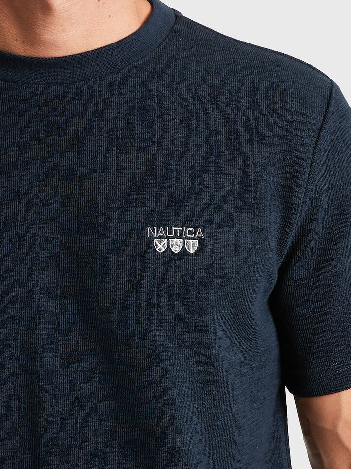 Shield Embroidered Textured T-shirt, Dark Navy, hi-res image number 3
