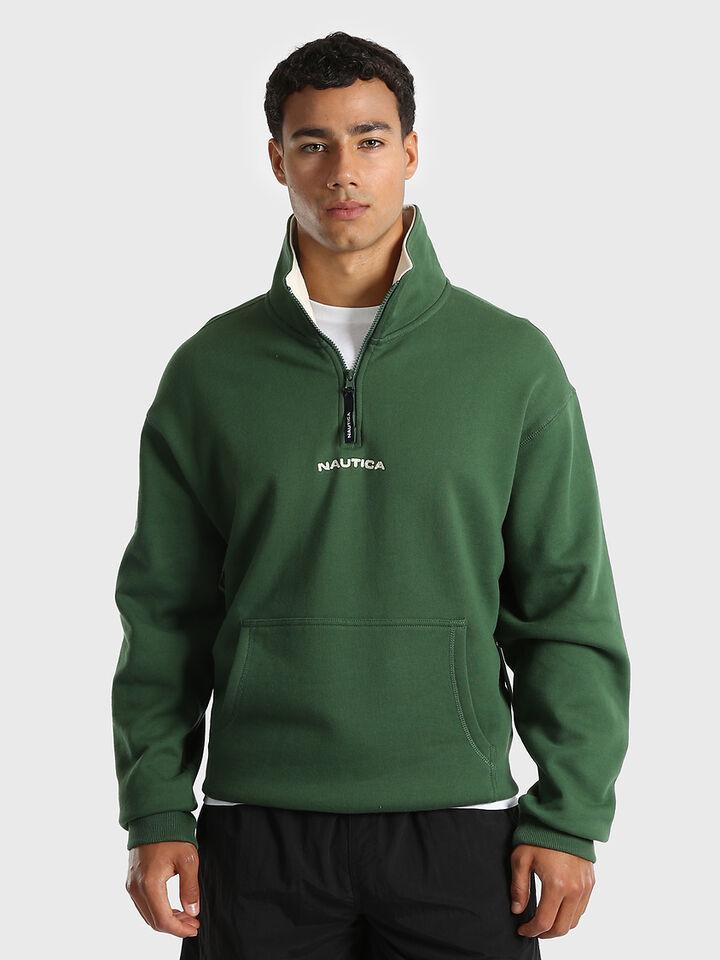 Relaxed Fit Navigate &frac14; Zip Fleece Sweater, Tidal Green, hi-res image number 1