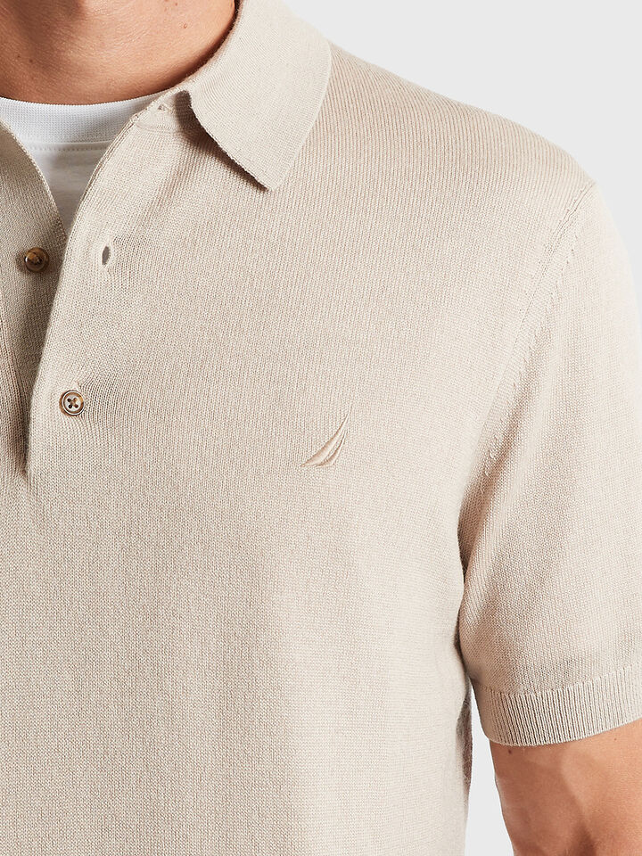 Australian Merino Wool Blend Short Sleeve Polo Knit, Off White, hi-res image number 3