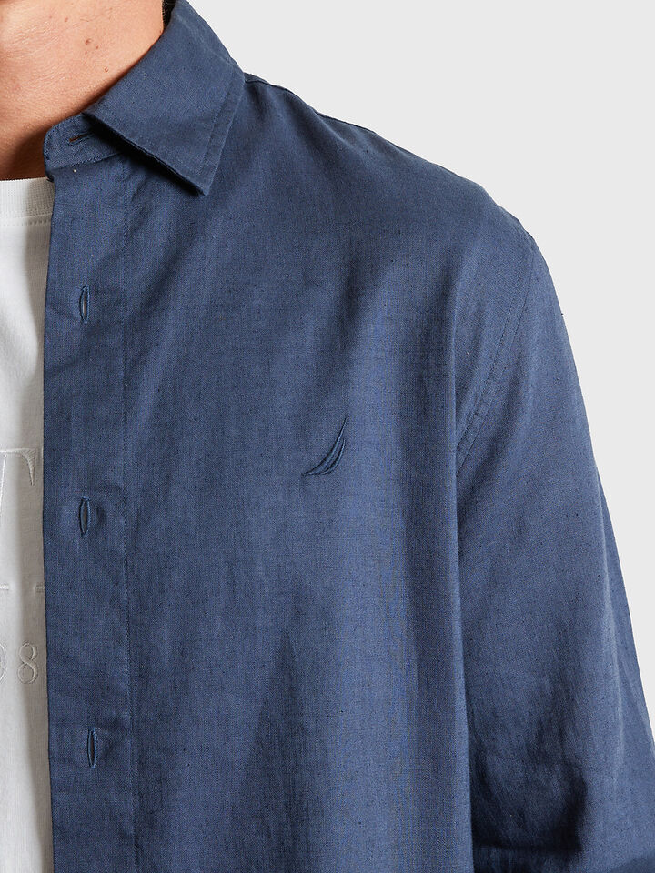 Nautica Essentials Collection Long Sleeve Linen Shirt, Navy, hi-res image number 4