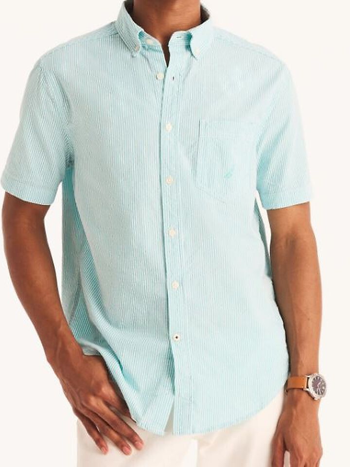 Short Sleeve Solid Seersucker Shirt, Ice Blue, hi-res image number 1