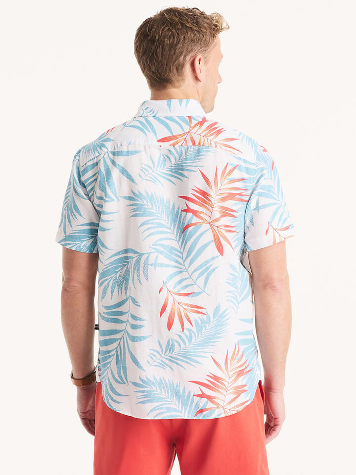 Short Sleeve Linen Palm Print Shirt