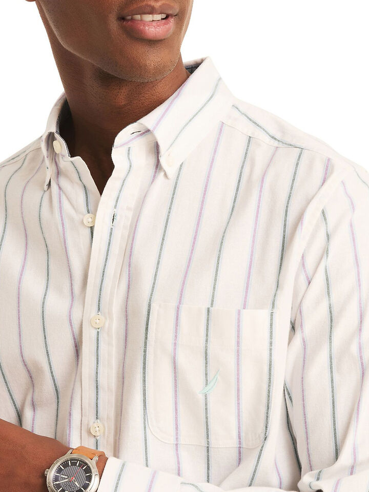 Long Sleeve Oxford Stripe Shirt, White, hi-res image number 4