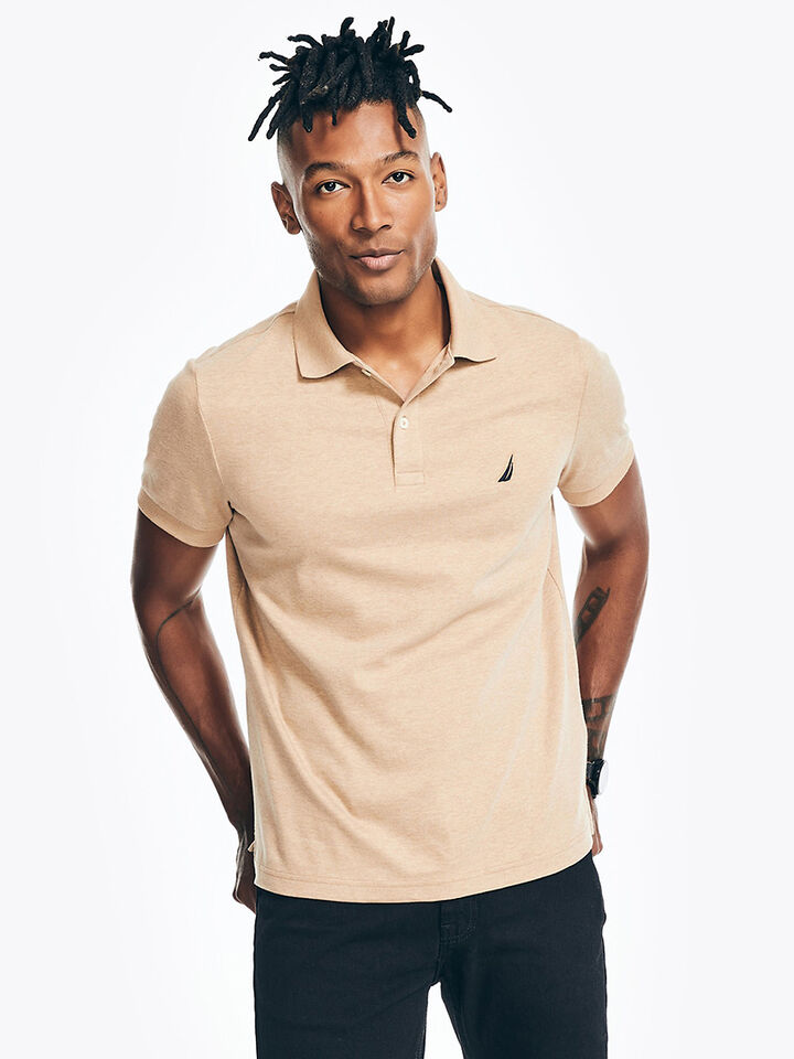 Nautica Essentials Interlock Slim Fit Polo, Coaster Camel Heather, hi-res image number 1
