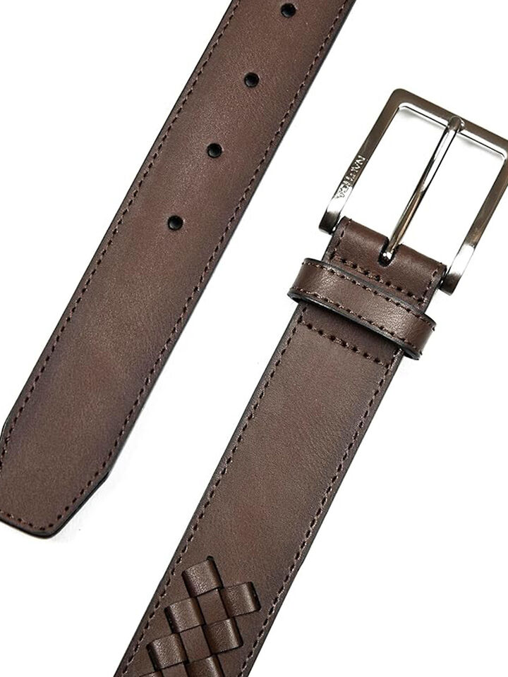 Woven Leather Belt, Brown, hi-res image number 4