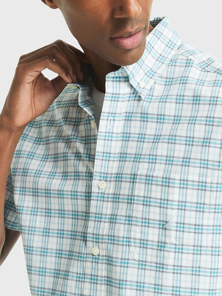 Short Sleeve Tencel Plaid Shirt, Bright White, hi-res image number 4