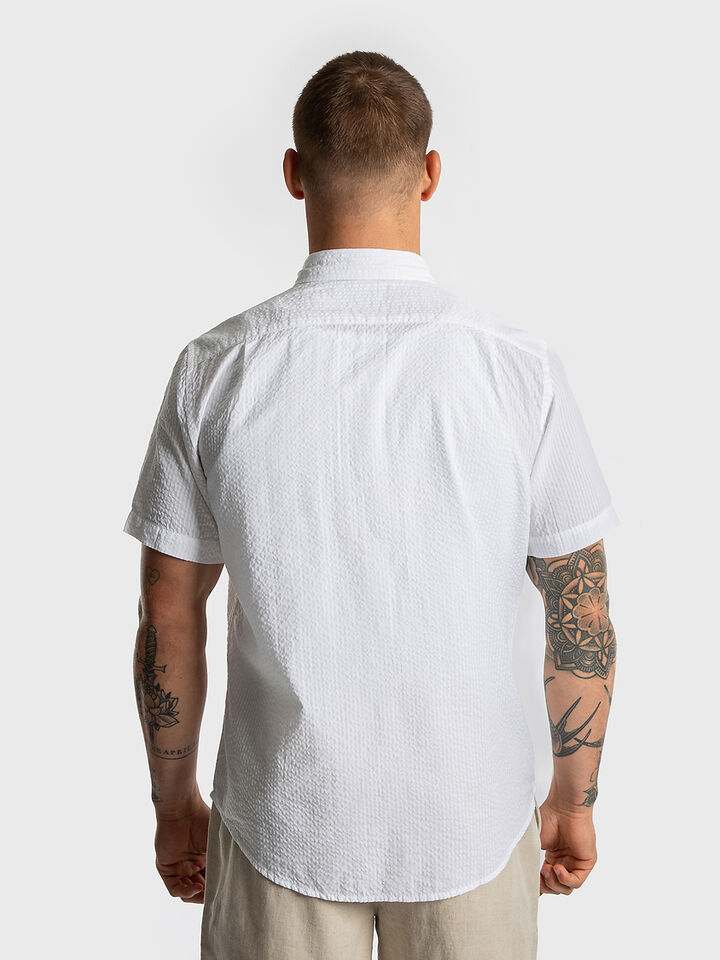 Short Sleeve Solid Seersucker Shirt