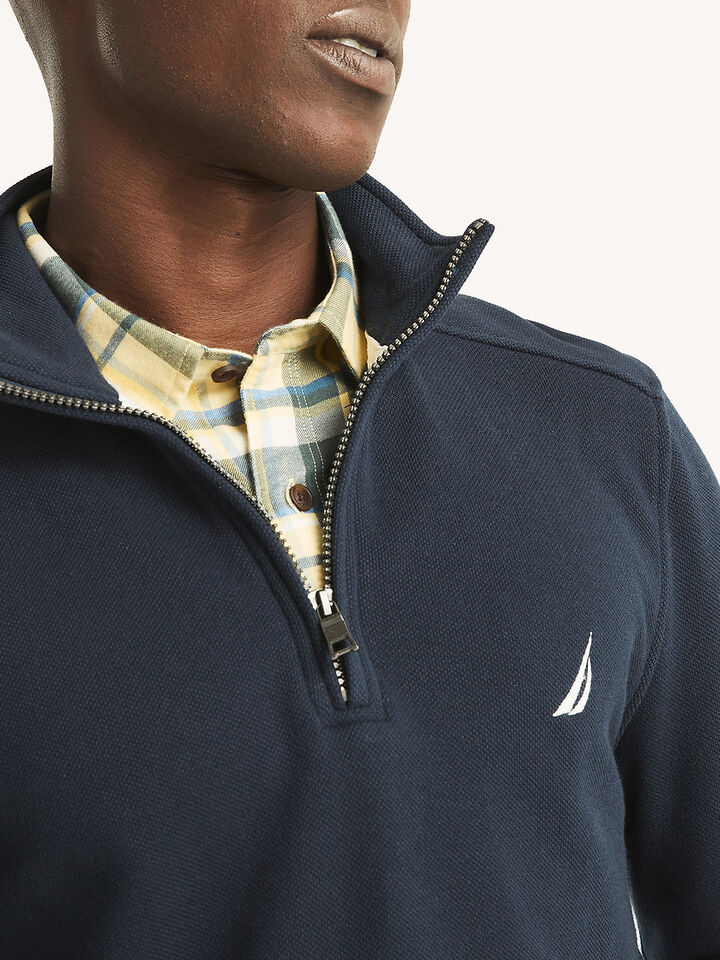 Pique Fleece Regular Fit &frac14; Zip Sweater, Very Navy, hi-res image number 4