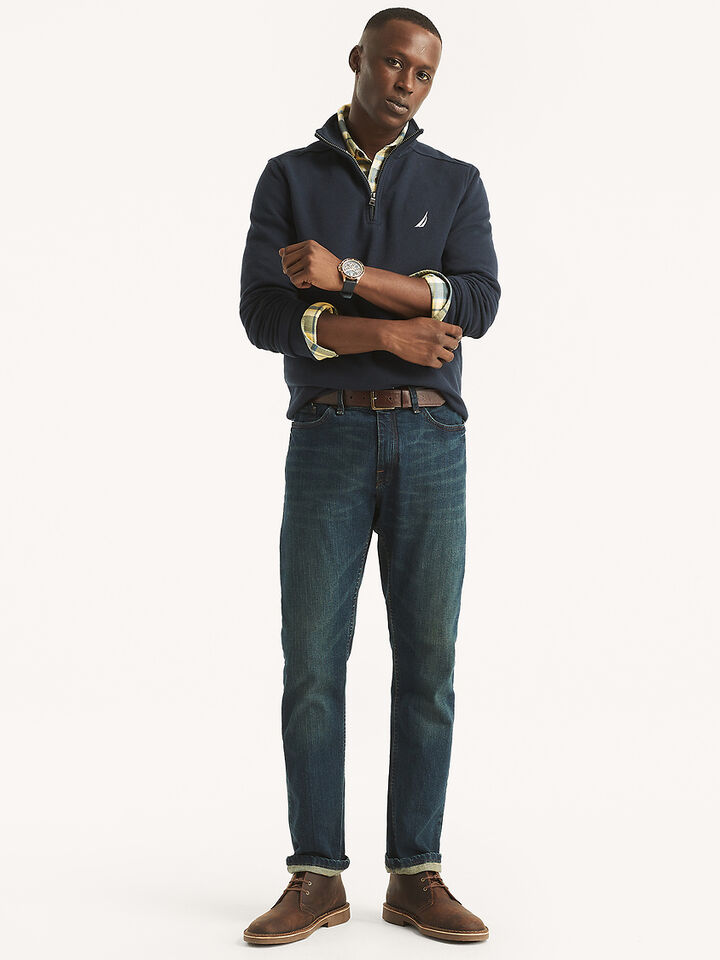 Pique Fleece Regular Fit &frac14; Zip Sweater, Very Navy, hi-res image number 3