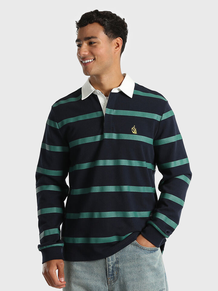 Long Sleeve Regular Fit Stripe Rugby Shirt