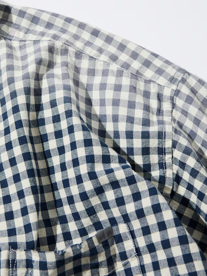 Nautica Japan Bleached Gingham Check SS Shirt, Navy, hi-res image number 3