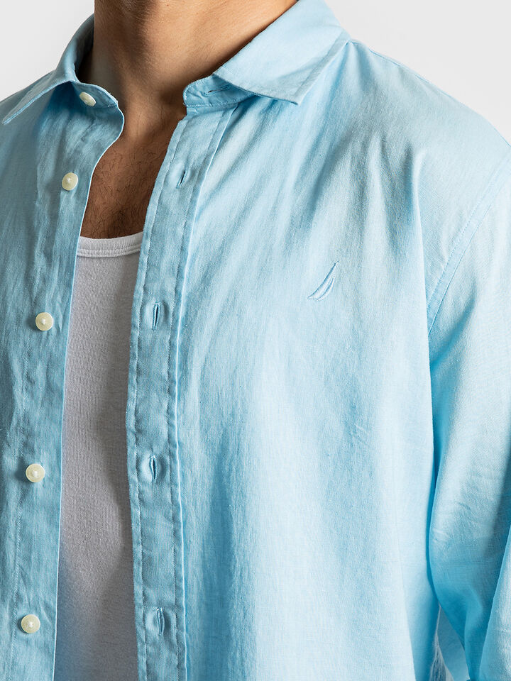 Nautica Essentials Collection Long Sleeve Linen Shirt, Skies Blue, hi-res image number 4