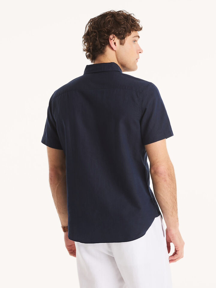 Short Sleeve Linen Blend Regular Fit Shirt, Navy Seas, hi-res image number 2
