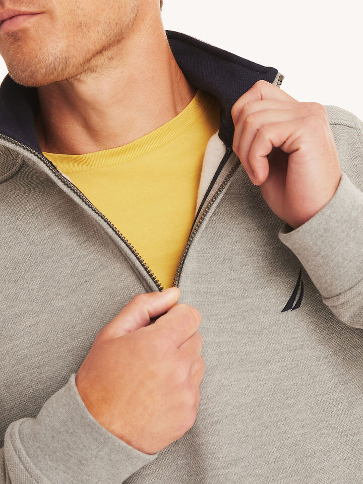 Pique Fleece Regular Fit &frac14; Zip Sweater, Grey Heather, hi-res image number 4
