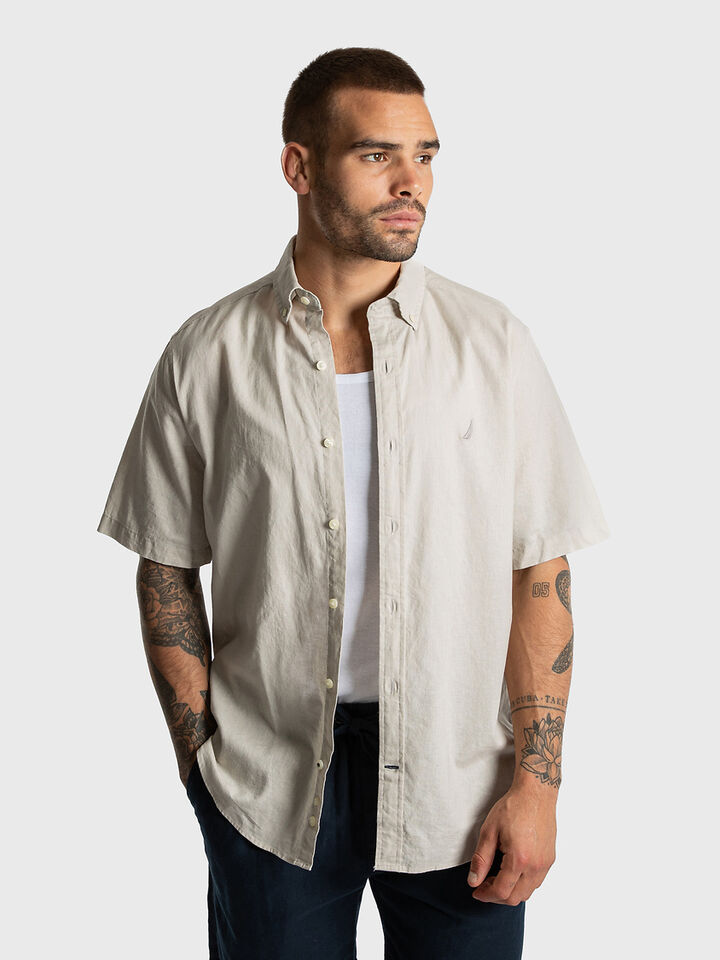 Short Sleeve Relaxed Fit Linen Blend Shirt