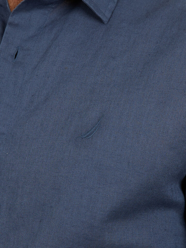 Nautica Essentials Collection Long Sleeve Linen Shirt, Navy, hi-res image number 3