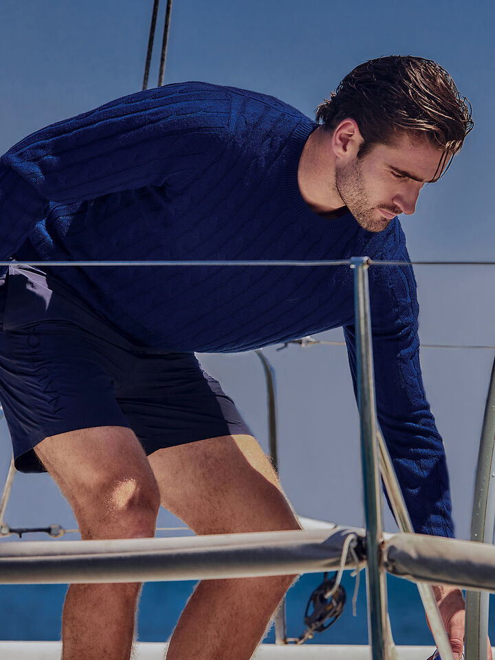 Merino Wool Cable Knit Sweater, Lapis Blue, hi-res image number 3