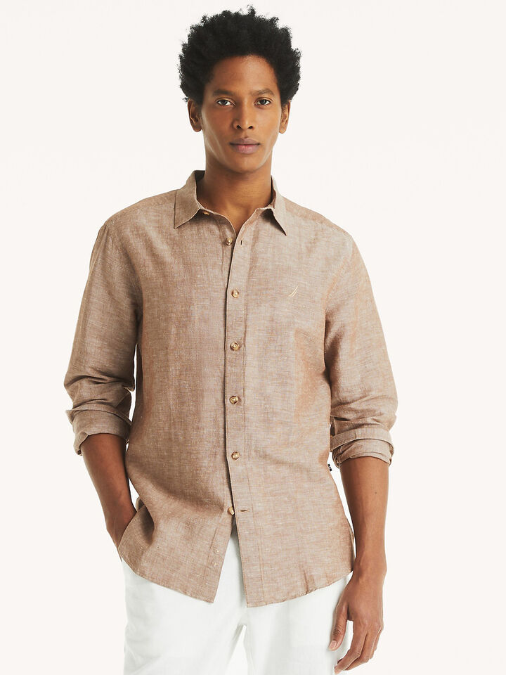 Regular Fit Long Sleeve Linen Shirt