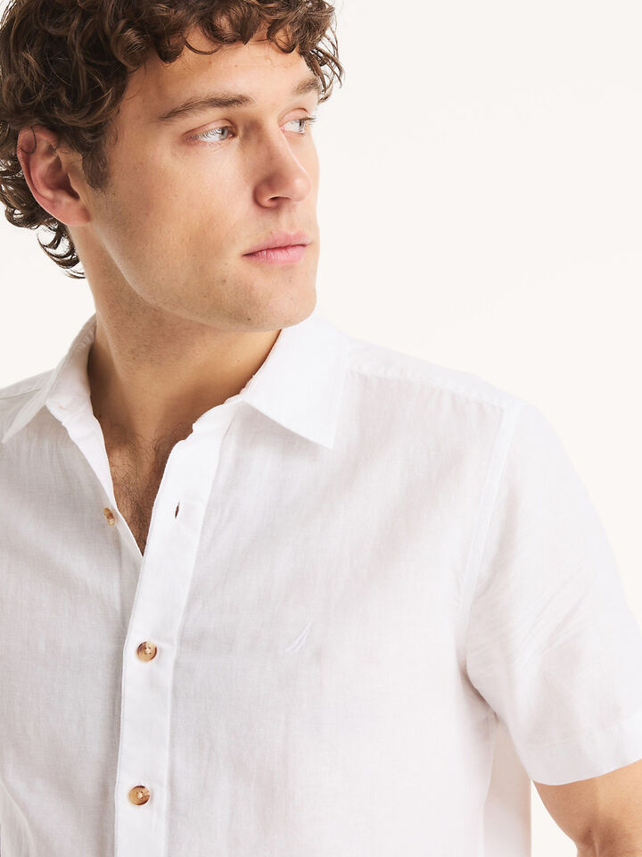 Short Sleeve Linen Blend Regular Fit Shirt, Bright White, hi-res image number 4