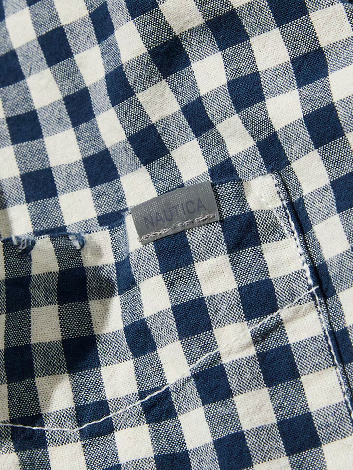 Nautica Japan Bleached Gingham Check SS Shirt, Navy, hi-res image number 4