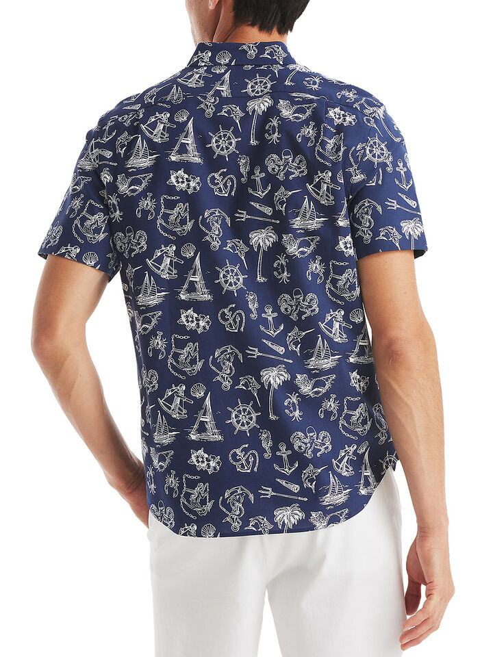 Short Sleeve Cotton Tencel Regular Fit Printed Shirt