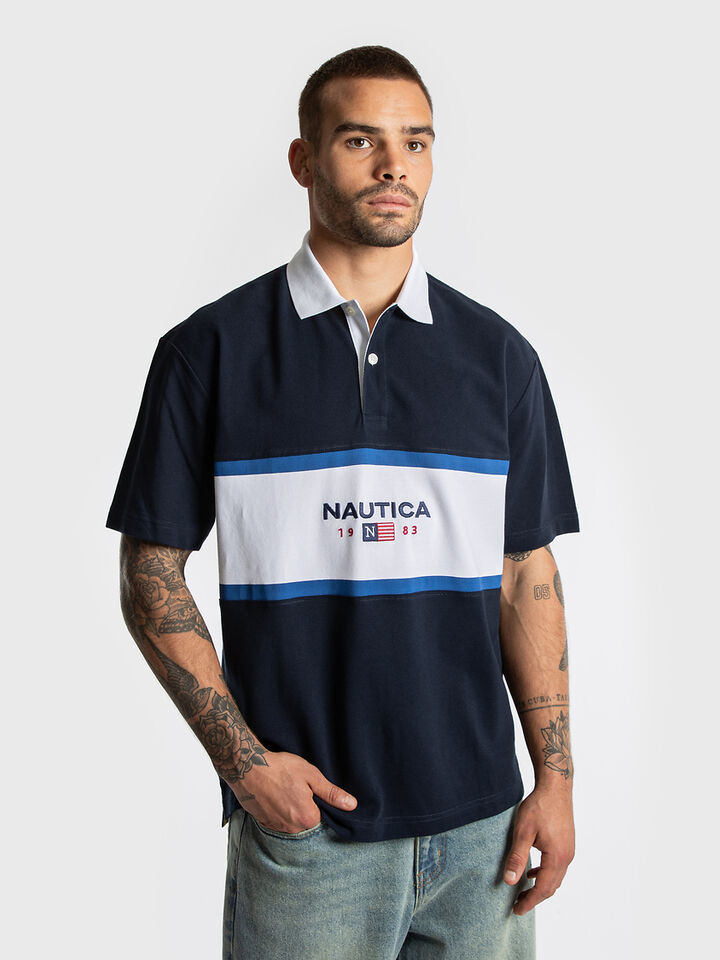 Short Sleeve Relaxed Fit Colour Block Polo Shirt