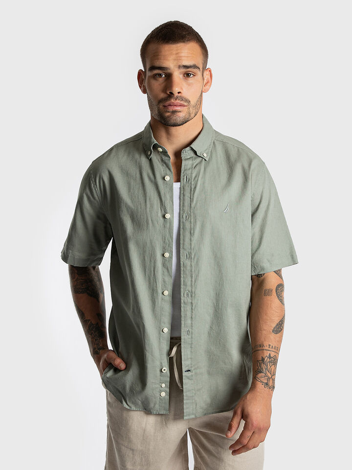 Short Sleeve Relaxed Fit Linen Blend Shirt