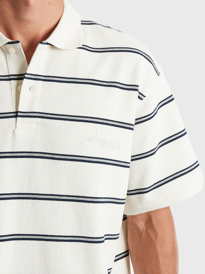 Nautica Japan Short Sleeve Striped Border Polo, White, hi-res image number 3
