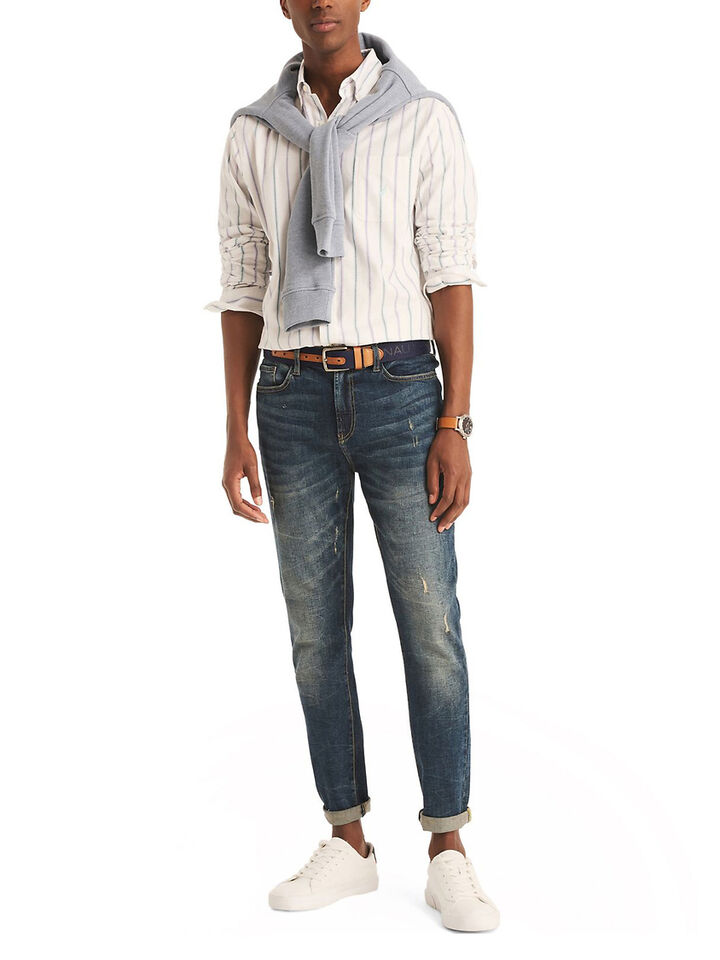 Long Sleeve Oxford Stripe Shirt, White, hi-res image number 3