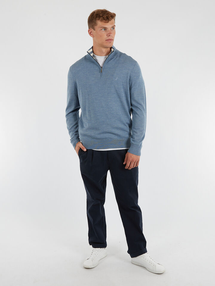 Australian Merino Wool Blend &frac14; Zip Regular Fit Sweater, Deep Anchor, hi-res image number 4