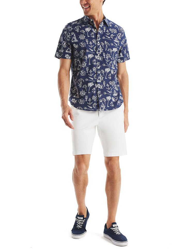 Short Sleeve Cotton Tencel Regular Fit Printed Shirt, Navy, hi-res image number 3