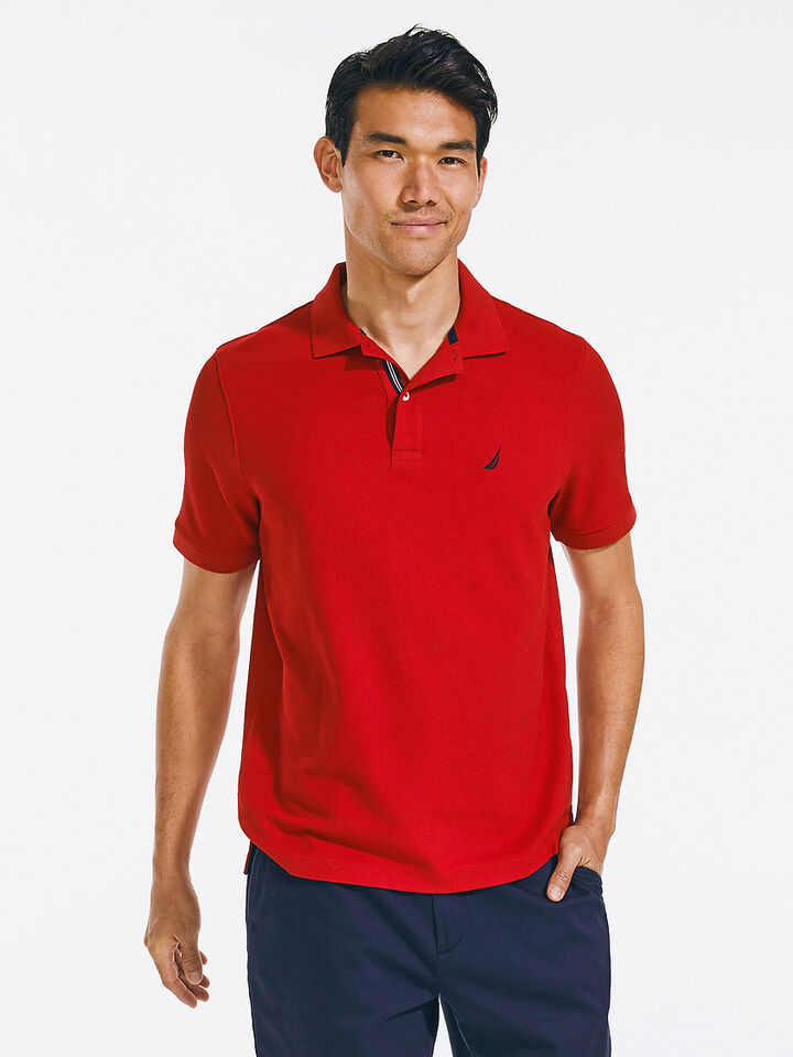 Solid Regular Fit Pique Cotton Polo, Nautica Red, hi-res image number 1