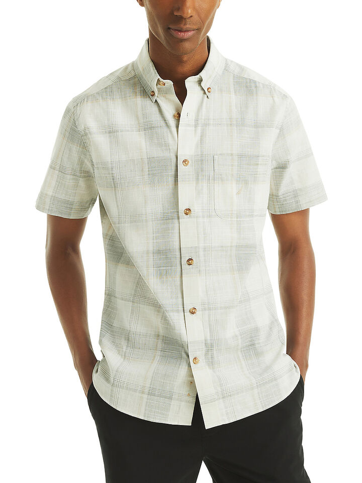 Short Sleeve Regular Fit Tonal Plaid Shirt