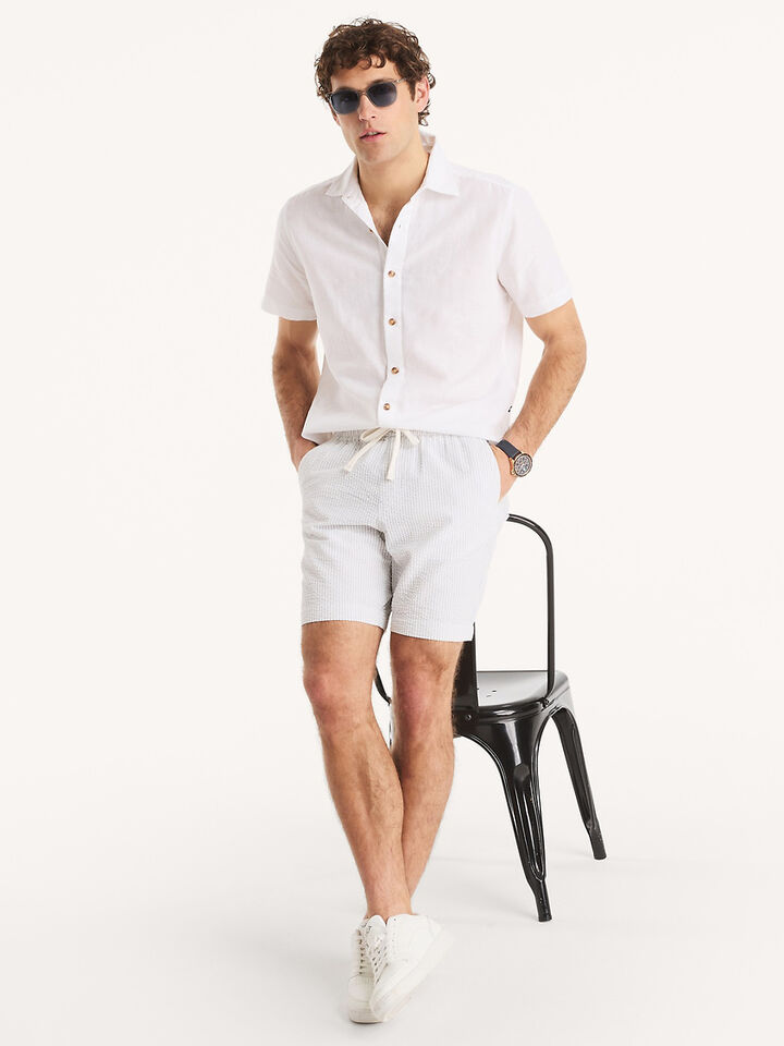 Short Sleeve Linen Blend Regular Fit Shirt, Bright White, hi-res image number 3