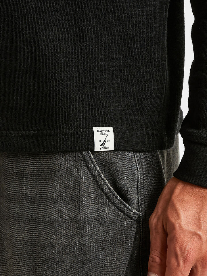 Long Sleeve Shield Embroidered Textured T-shirt, Black, hi-res image number 4