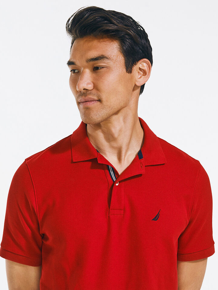 Solid Regular Fit Pique Cotton Polo, Nautica Red, hi-res image number 4