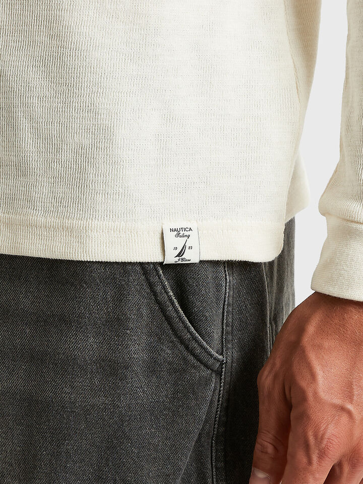 Long Sleeve Shield Embroidered Textured T-shirt, Off White, hi-res image number 3