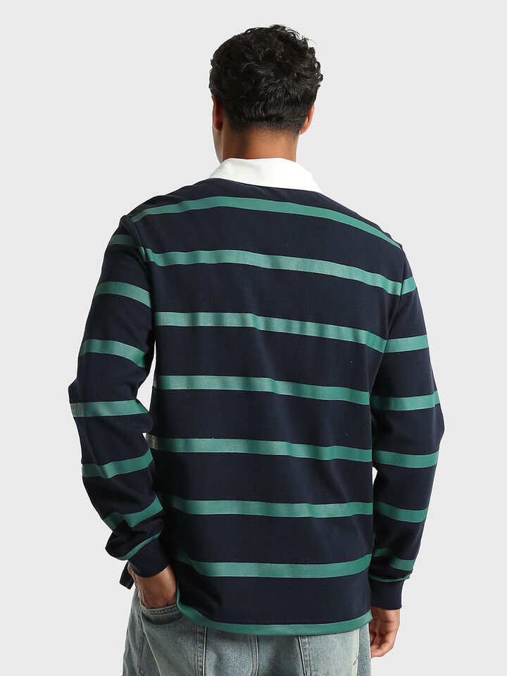 Long Sleeve Regular Fit Stripe Rugby Shirt