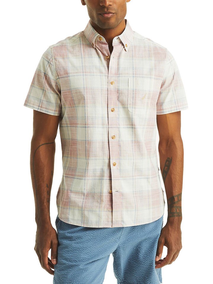 Short Sleeve Regular Fit Plaid Shirt, Deep Fuchsia, hi-res image number 1