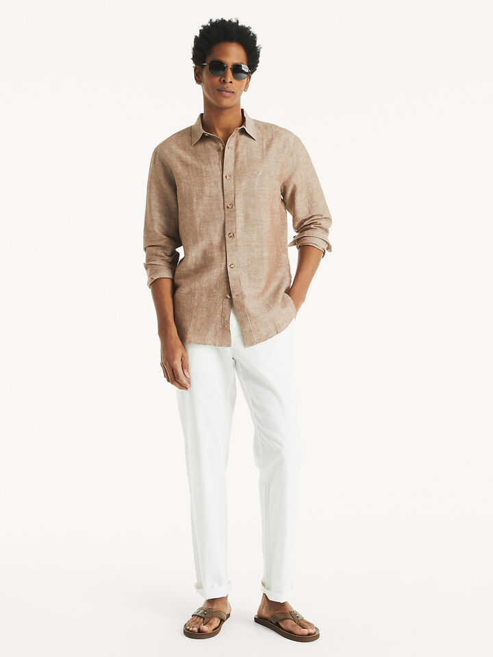 Regular Fit Long Sleeve Linen Shirt, Sandy Bar, hi-res image number 3