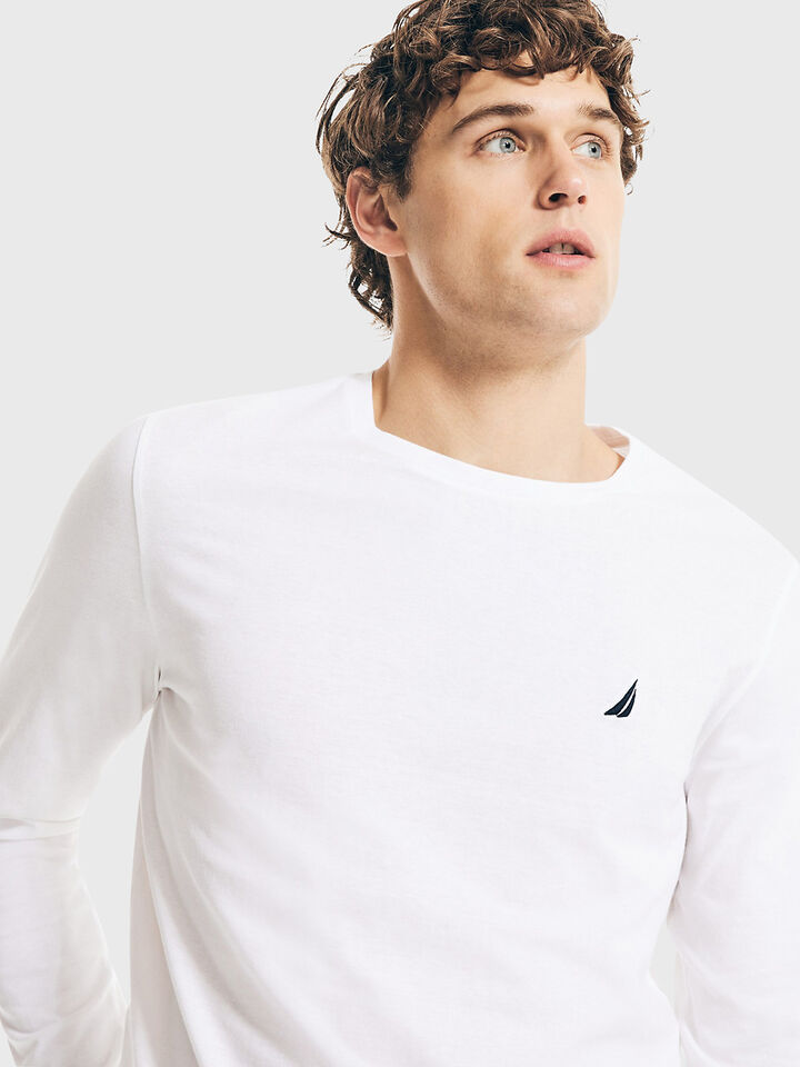 Nautica Essentials Collection Long Sleeve Tee, White, hi-res image number 3