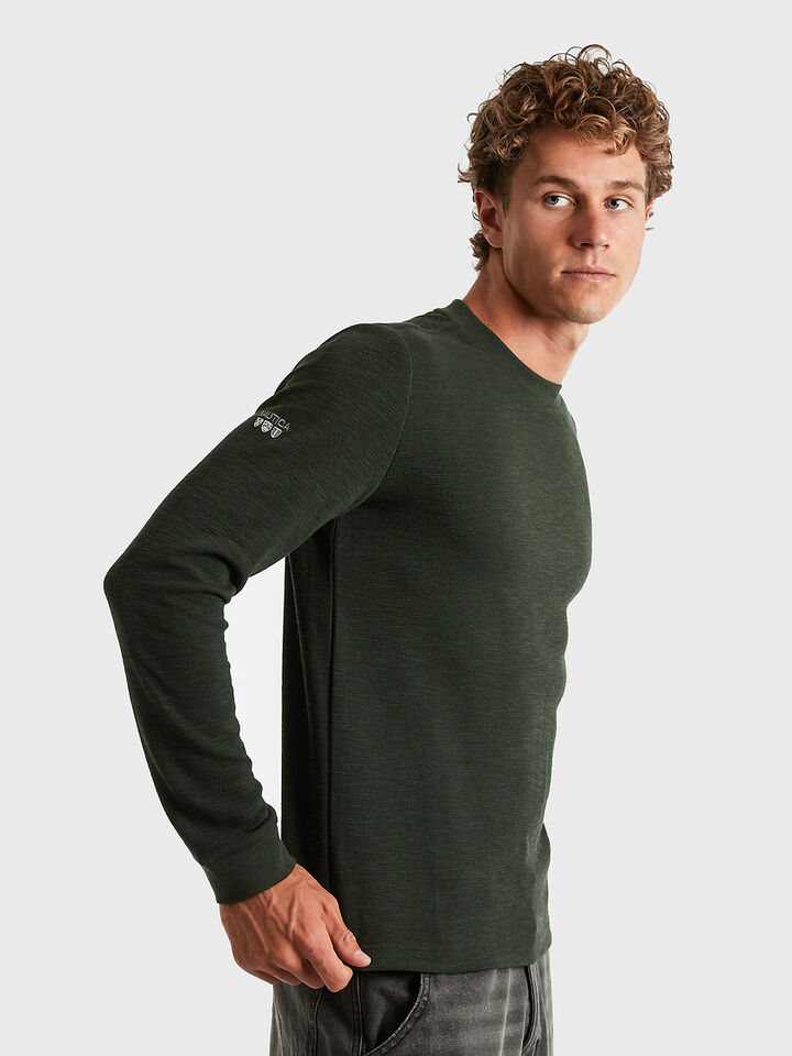 Long Sleeve Shield Embroidered Textured T-shirt