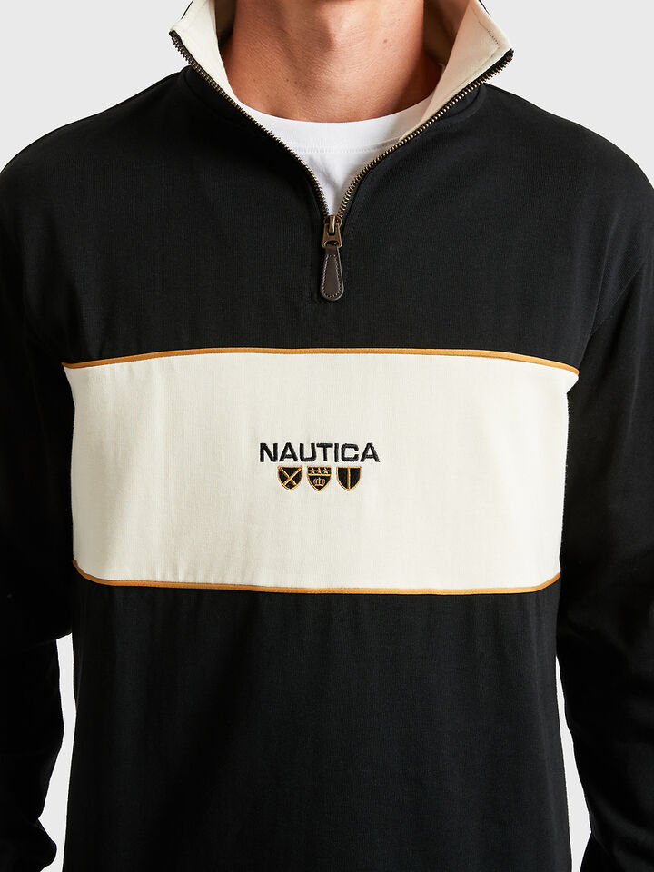 Shield Cut & Sew &frac14; Zip Regular Fit Sweater, Black, hi-res image number 3