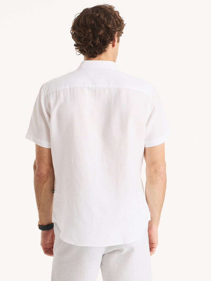 Short Sleeve Linen Blend Regular Fit Shirt, Bright White, hi-res image number 2