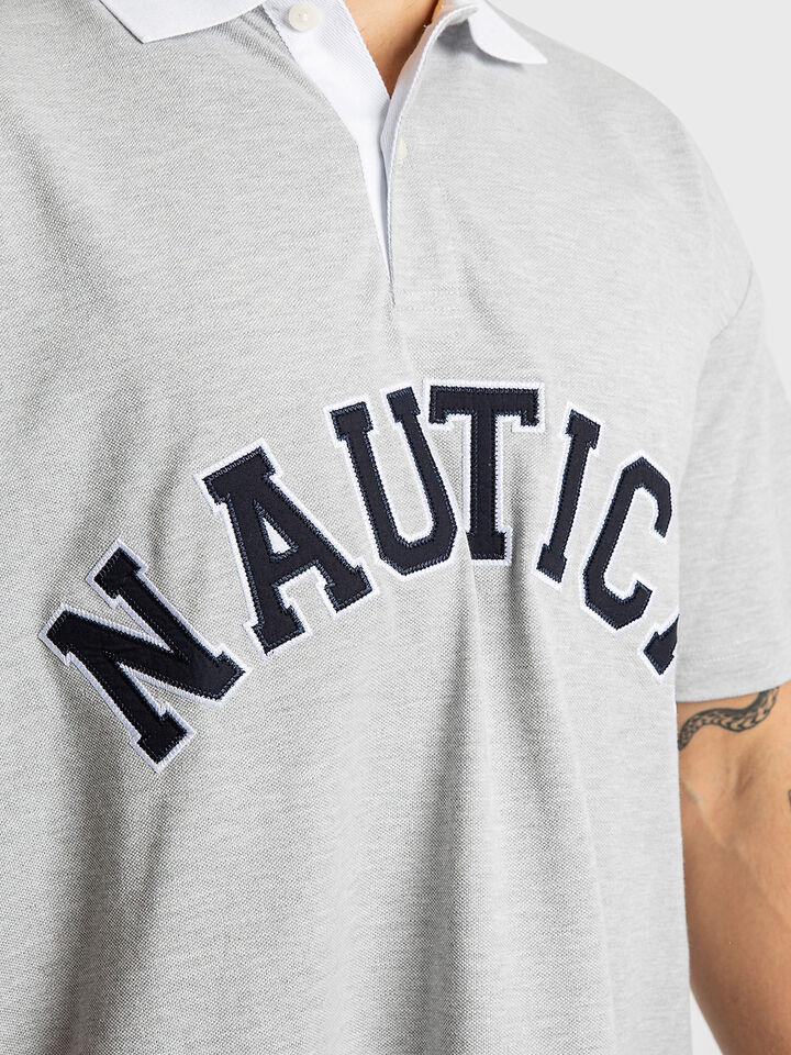 Short Sleeve Relaxed Fit Arch Polo Shirt, Melange Grey, hi-res image number 3