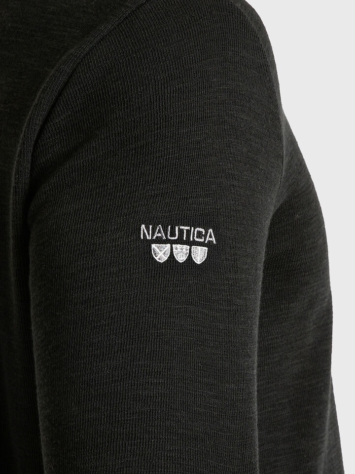 Long Sleeve Shield Embroidered Textured T-shirt, Black, hi-res image number 3